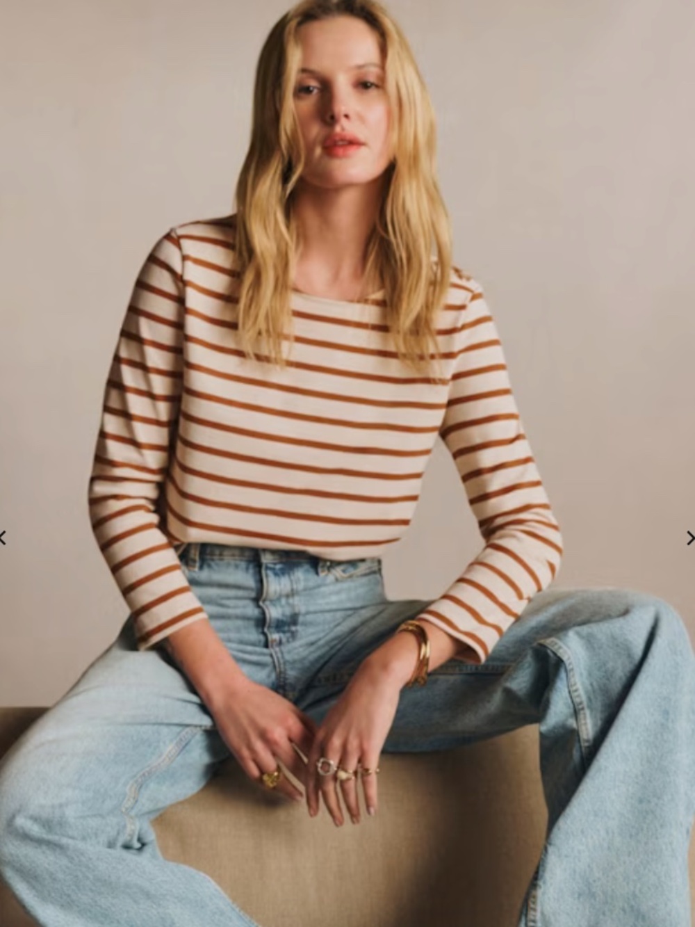 Colette Mariniere-Ecru/camel striped Breton shirt